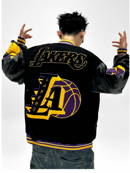 BASKETBALL LAKERS EMBROIDERED QUILTED VARSITY JACKET