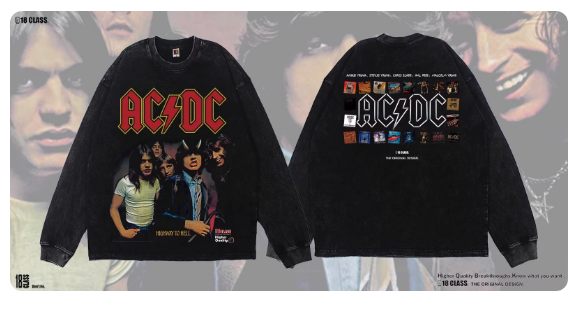 ACDC ROCK BAND CARTOON VINTAGE PRINT COMBINED TEES SWEATSHIRT