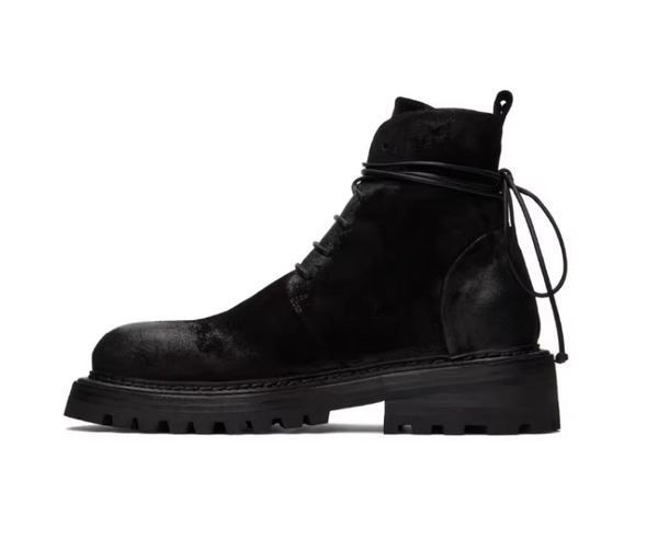 ISOZE THOCO HIGH TOP CHUNKY SOLE LEATHER BOOTS IN BLACK