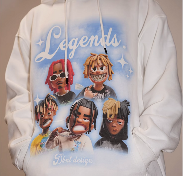 DKNT NEW GENERATION RAPPER TRAVIS PLAYBIO HIP HOP PORTRAIT CARTOON HOODIE