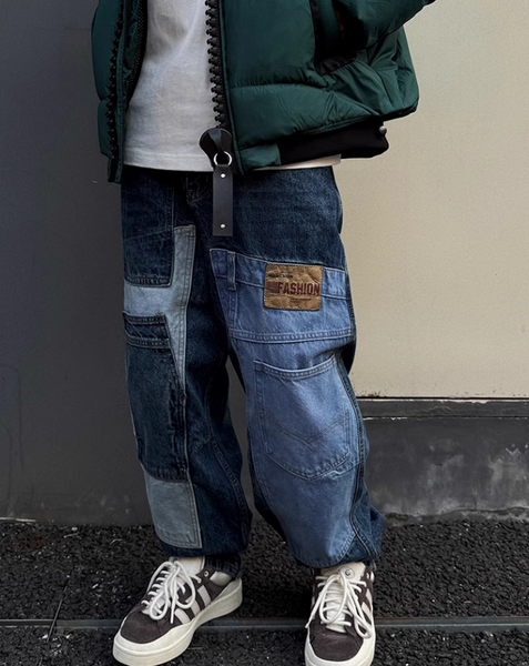 UNAPS RETRO PATCHWORK DENIM JEANS SWEATPANT