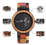 BOBO BIRD HANDMADE WOODEN UNISEX WATCH IN MULTICOLOR