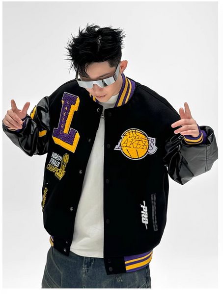 BASKETBALL LAKERS EMBROIDERED QUILTED VARSITY JACKET