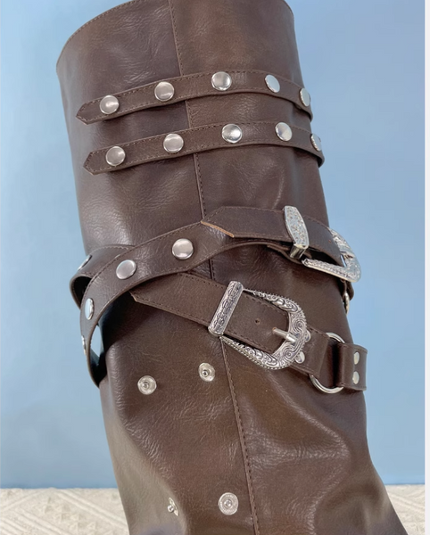 IZZO CAX BRITISH URBAN STYLE OVER-THE-KNEE STUDDED LONG BOOTS