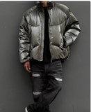 UNAPS DUCK DOWN METALLIC HIGH COLLAR UNISEX PUFFER JACKET