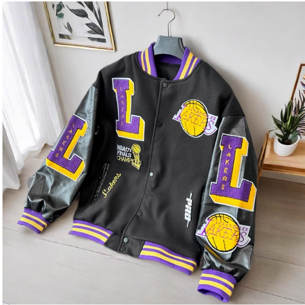 BASKETBALL LAKERS EMBROIDERED QUILTED VARSITY JACKET