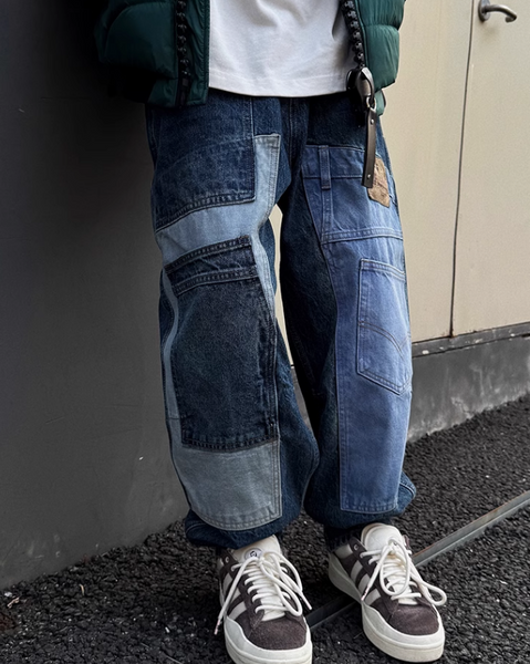 UNAPS RETRO PATCHWORK DENIM JEANS SWEATPANT