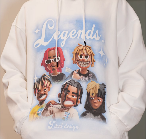 DKNT NEW GENERATION RAPPER TRAVIS PLAYBIO HIP HOP PORTRAIT CARTOON HOODIE