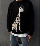 UNAPS VINTAGE DALMATIAN DOG PRINT FAUX MINK UNISEX SWEATER