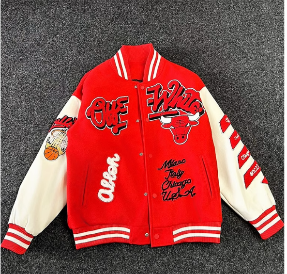 OFF PREMIUM WHITE CHICAGO STREETWEAR BULL BASKETBALL BOMBER JACKET