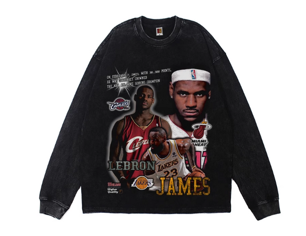 THE KING LEBRON JAMES STREETWEAR VINTAGE BASKETBALL COMBINED T SHIRT AND SWEATSHIRT