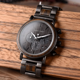 BOBO BIRD HIGH MATTE STAINLESS STEEL WOODEN BLACK WATCH