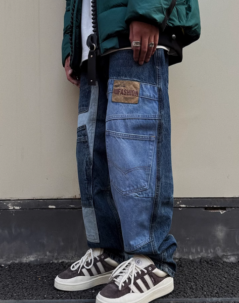 UNAPS RETRO PATCHWORK DENIM JEANS SWEATPANT