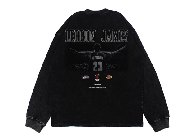 THE KING LEBRON JAMES STREETWEAR VINTAGE BASKETBALL COMBINED T SHIRT AND SWEATSHIRT