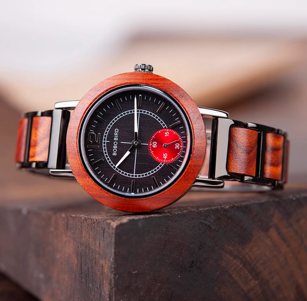 BOBO BIRD MINIMALIST DESIGN STEEL AND WOODEN COMBINED UNISEX WATCHES