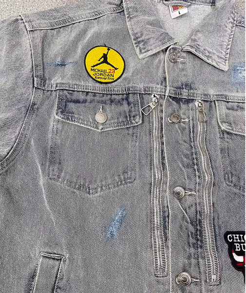 MJ PRINT MICHAEL JORDAN PATCHWORK WASHED DENIM JEAN JACKET
