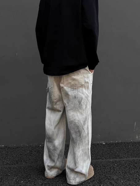 UNAPS FOG-WHITE SHADE PATCHY CARGO PANTS