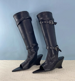 MORCHALO FOXO OPEN-TOE BUCKLE STRAP PLATFORM HEELED LONG BOOTS