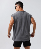 GYM BUDDY WORKOUT SLEEVELESS T SHIRT WITH DISTRESSED HOLES