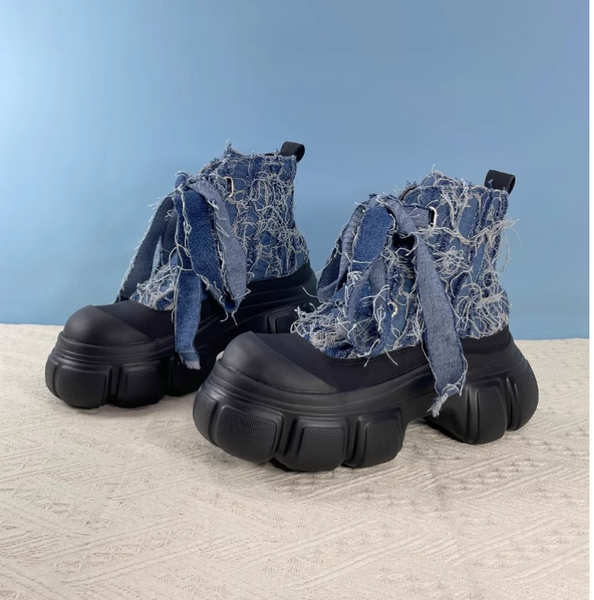 RAXOMO MARTIN RETRO DENIM CHUNKY PLATFORM BOOTS