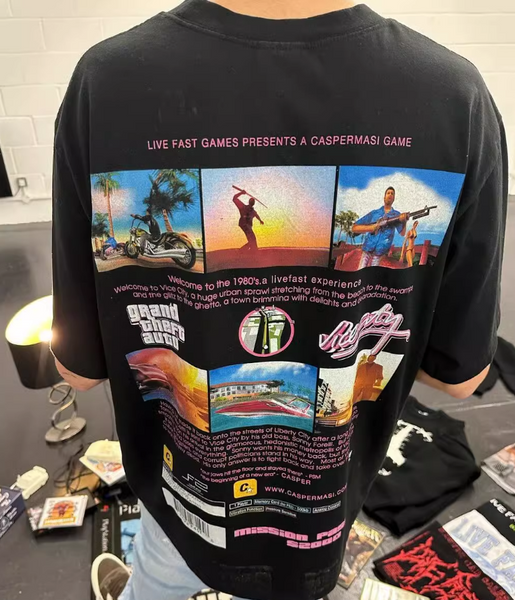 DKNT VICE CITY RETRO VINTAGE GAME TRIBUTE T SHIRT IN BLACK