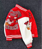 OFF PREMIUM WHITE CHICAGO STREETWEAR BULL BASKETBALL BOMBER JACKET