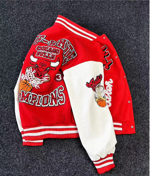 OFF PREMIUM WHITE CHICAGO STREETWEAR BULL BASKETBALL BOMBER JACKET