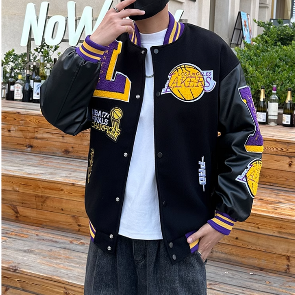 BASKETBALL LAKERS EMBROIDERED QUILTED VARSITY JACKET