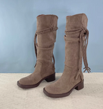 Y2K DYSTOPIAN FRINGE KNEE-HIGH INDIE DESIGN SUEDE WOMEN'S BOOT