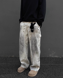 UNAPS FOG-WHITE SHADE PATCHY CARGO PANTS