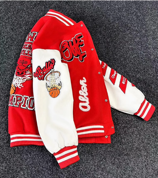 OFF PREMIUM WHITE CHICAGO STREETWEAR BULL BASKETBALL BOMBER JACKET