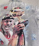 MJ PRINT MICHAEL JORDAN PATCHWORK WASHED DENIM JEAN JACKET