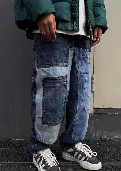 UNAPS RETRO PATCHWORK DENIM JEANS SWEATPANT