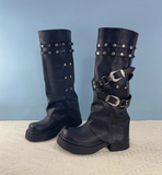 IZZO CAX BRITISH URBAN STYLE OVER-THE-KNEE STUDDED LONG BOOTS