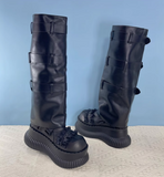 JIALINNA PUNKY STYLE WIDE-CALF KNEE-HIGH CHUNKY SOLE BOOTS