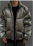 UNAPS DUCK DOWN METALLIC HIGH COLLAR UNISEX PUFFER JACKET