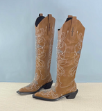 TEXAS VINTAGE CHUNKY HEELED KNEE-HIGH WESTERN COWGIRL BOOTS