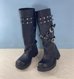 IZZO CAX BRITISH URBAN STYLE OVER-THE-KNEE STUDDED LONG BOOTS