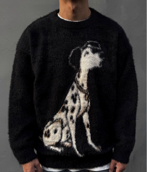 UNAPS VINTAGE DALMATIAN DOG PRINT FAUX MINK UNISEX SWEATER