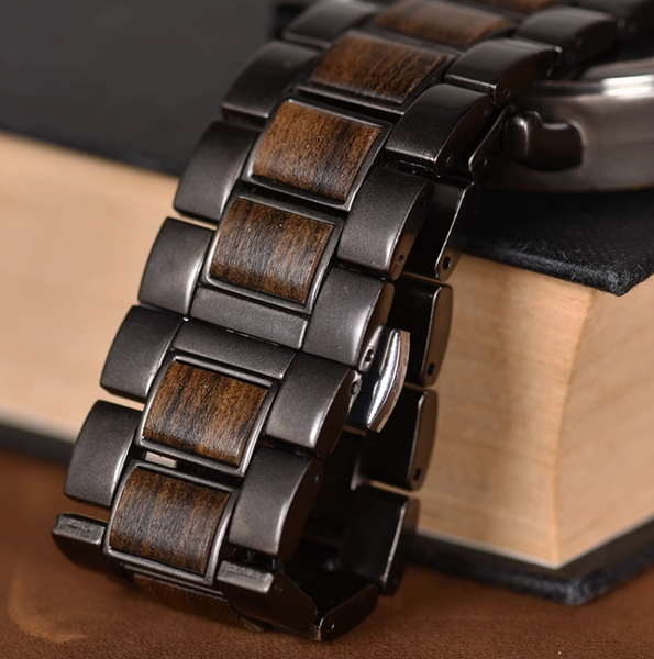 BOBO BIRD HIGH MATTE STAINLESS STEEL WOODEN BLACK WATCH