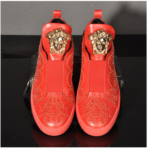 SUDEA TROPMY HANDMADE POP STAR STYLE CASUAL LEATHER SHOES IN RED - boopdo