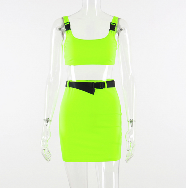 SHEMODA URBAN ATMOS CAMISOLE BRIGHT COLOR SKIRT WITH MATCHING CROP TOP - boopdo