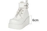 ANGELIC LOLITA COSBY PUNK STYLE PLATFORM ANKLE BOOTS WITH BELT IN WHITE - boopdo