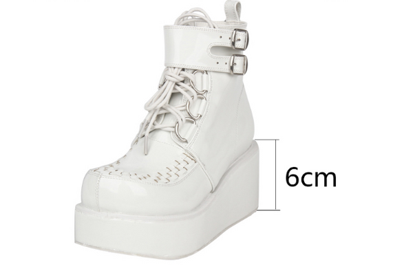 ANGELIC LOLITA COSBY PUNK STYLE PLATFORM ANKLE BOOTS WITH BELT IN WHITE - boopdo