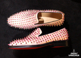JINIWU VANGUARD HANDMADE LEATHER LOAFER SHOES IN ROSE POWDER WITH RIVET - boopdo