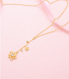 JELLY GIRL 18K GOLD NECKLACE WITH FLOWERS AND CRYSTAL PENDANT - boopdo