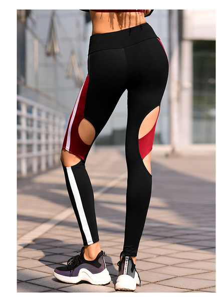 MIP OPEN RIPPED LEGGINGS WITH CONTRAST PANEL DESIGN - boopdo