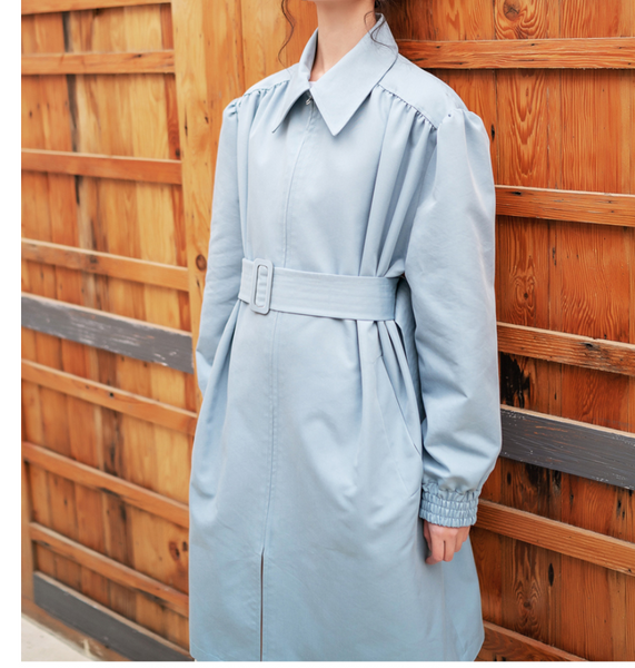 8GIRLS DESIGN BELTED LONGLINE TRENCH COAT IN BABY BLUE - boopdo