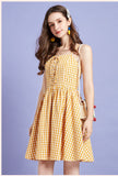 ARTKA LACE UP FRONT MINI SUNDRESS IN YELLOW CHECK - boopdo