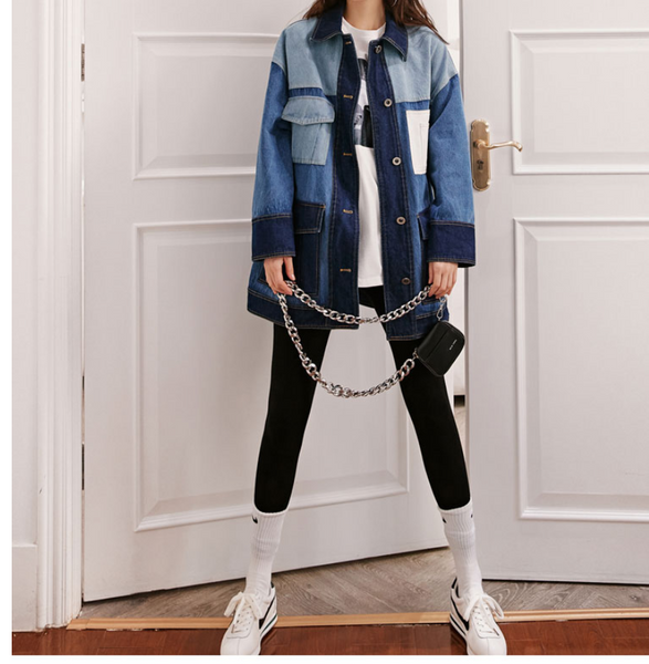 8GIRLS DESIGN TALL OVERSIZED DENIM JACKET WITH PANEL DETAIL - boopdo